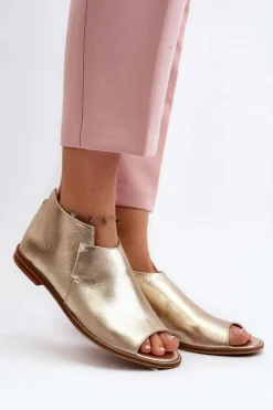 Hot Laura Messi Damskie Skórzane Sandały 2443 Złote