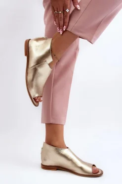 Hot Laura Messi Damskie Skórzane Sandały 2443 Złote