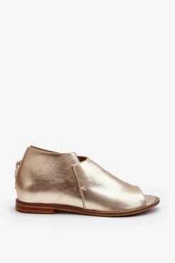 Hot Laura Messi Damskie Skórzane Sandały 2443 Złote