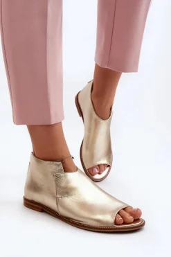 Hot Laura Messi Damskie Skórzane Sandały 2443 Złote