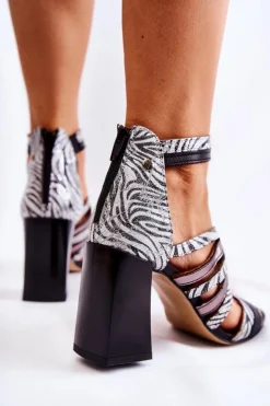 Damskie Maciejka Damskie Skórzane Sandały Na Masywnym Słupku 05514-03 Szare