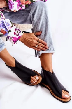 Damskie Damskie buty S.Barski Damskie Skórzane Sandały Na Szeroką Stopę Czarne Catalise