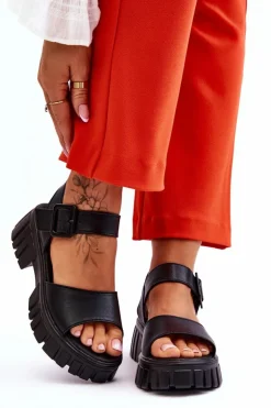 Damskie Buty damskie Vinceza Damskie Skórzane Sandały Na Płaskim Obcasie Czarne Dean