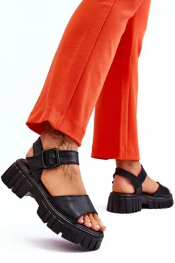 Damskie Buty damskie Vinceza Damskie Skórzane Sandały Na Płaskim Obcasie Czarne Dean