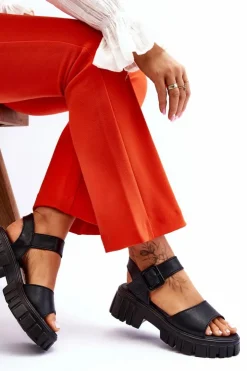 Damskie Buty damskie Vinceza Damskie Skórzane Sandały Na Płaskim Obcasie Czarne Dean