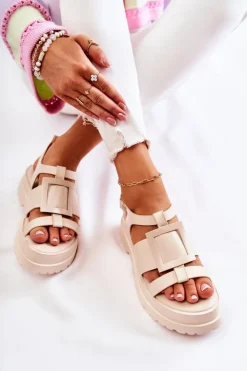 Damskie Boto Damskie Skórzane Sandały Na Platformie Beżowe Corene