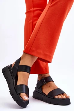 New Buty damskie Vinceza Damskie Skórzane Sandały Na Platformie Czarne Katte