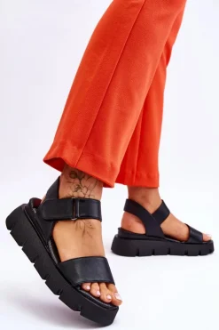 New Buty damskie Vinceza Damskie Skórzane Sandały Na Platformie Czarne Katte