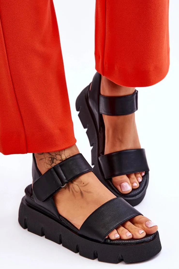 New Buty damskie Vinceza Damskie Skórzane Sandały Na Platformie Czarne Katte