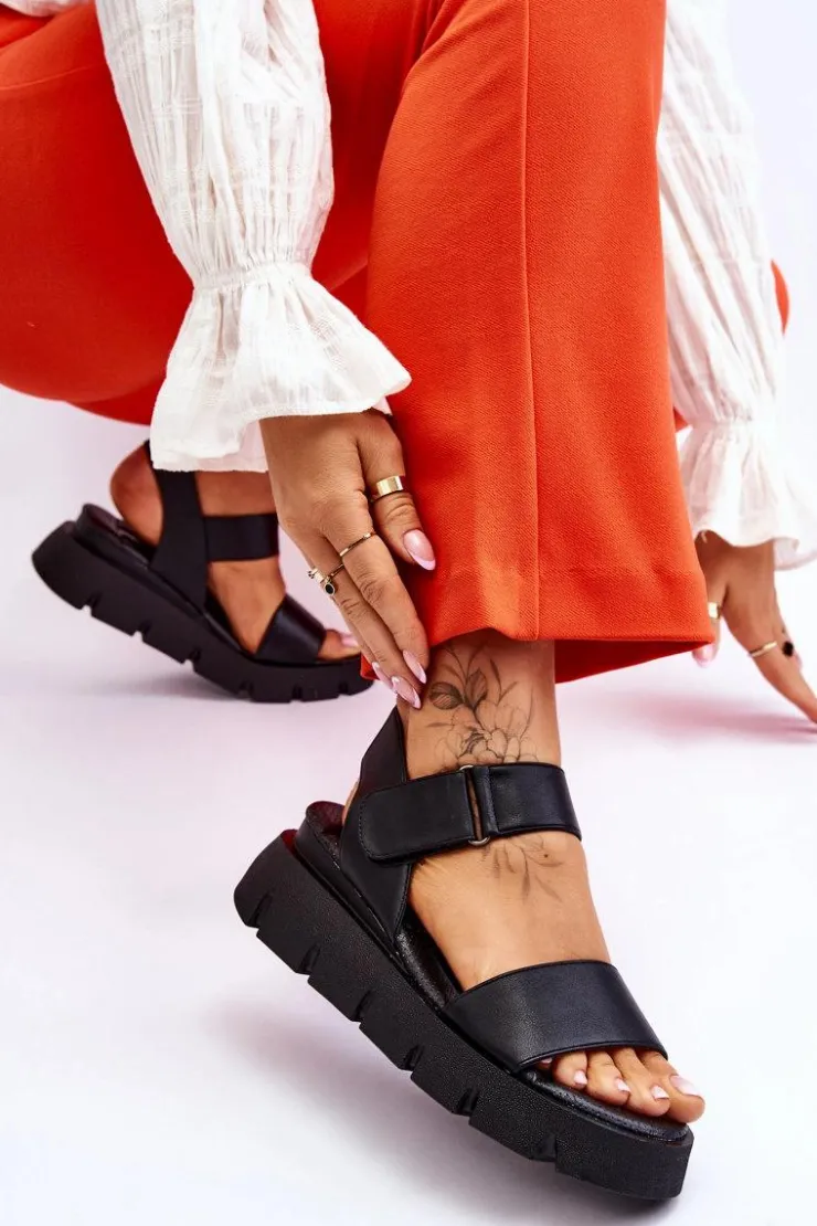 New Buty damskie Vinceza Damskie Skórzane Sandały Na Platformie Czarne Katte