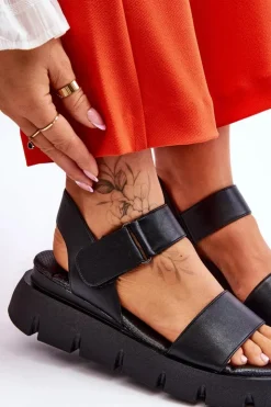 New Buty damskie Vinceza Damskie Skórzane Sandały Na Platformie Czarne Katte