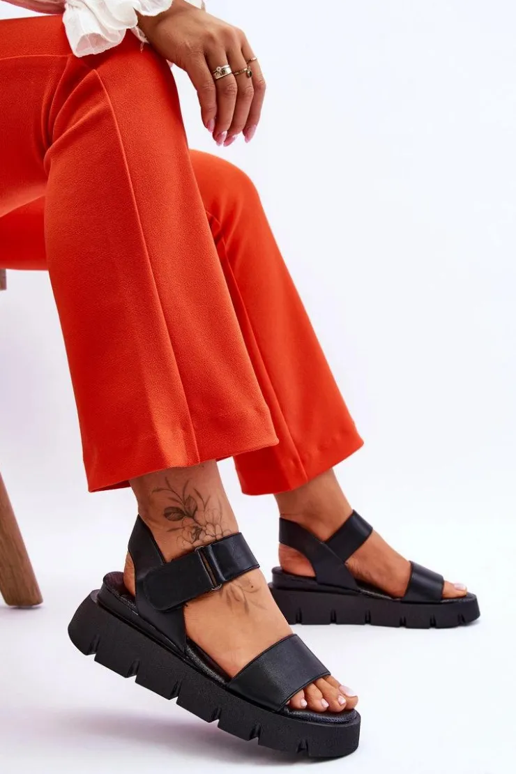 New Buty damskie Vinceza Damskie Skórzane Sandały Na Platformie Czarne Katte