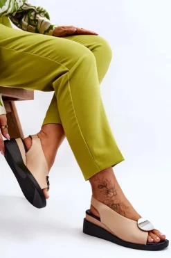 Sale Buty damskie Vinceza Damskie Skórzane Sandały Na Koturnie Beżowe Justice