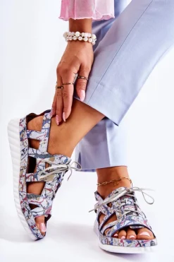 Damskie Maciejka Damskie Skórzane Sandały Na Rzep 05375-06 Niebieskie