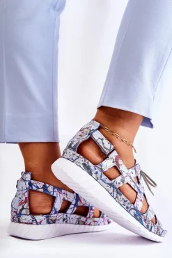 Damskie Maciejka Damskie Skórzane Sandały Na Rzep 05375-06 Niebieskie