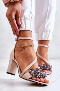 Boto Sandały Na Obcasie*Damskie Skórzane Sandały Na Obcasie Beżowe Torine