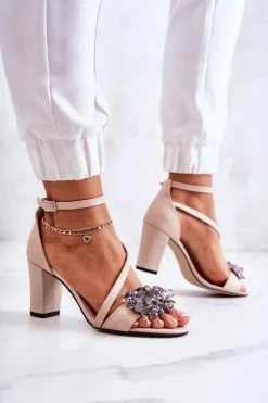 Boto Sandały Na Obcasie*Damskie Skórzane Sandały Na Obcasie Beżowe Torine