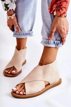 Damskie Damskie buty S.Barski Damskie Skórzane Sandały Na Szeroką Stopę Beżowe Catalise