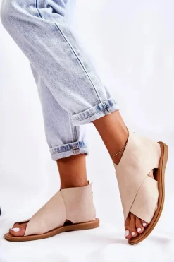 Damskie Damskie buty S.Barski Damskie Skórzane Sandały Na Szeroką Stopę Beżowe Catalise