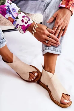 Damskie Damskie buty S.Barski Damskie Skórzane Sandały Na Szeroką Stopę Beżowe Catalise