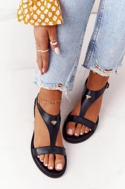 Boto Sandały Płaskie*Damskie Skórzane Sandały Nicole 2648 Czarne