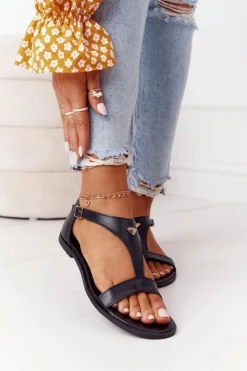 Boto Sandały Płaskie*Damskie Skórzane Sandały Nicole 2648 Czarne