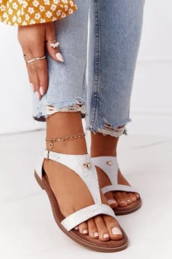 Clearance Boto Damskie Skórzane Sandały Nicole 2648 Białe Metaliczne