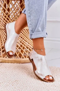 Damskie Boto Damskie Skórzane Sandały Nicole 2622 Białe Metaliczne