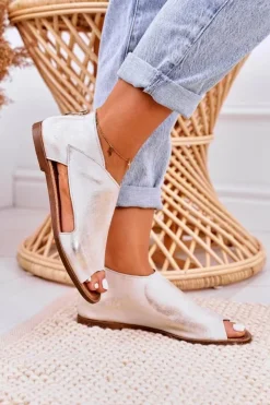 Damskie Boto Damskie Skórzane Sandały Nicole 2622 Białe Metaliczne