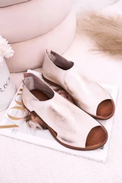 Damskie Boto Damskie Skórzane Sandały Nicole 2622 Białe Metaliczne