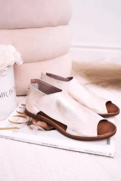 Damskie Boto Damskie Skórzane Sandały Nicole 2622 Białe Metaliczne