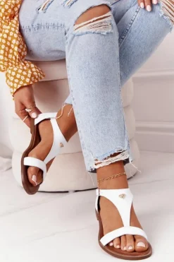 Damskie Boto Damskie Skórzane Sandały Nicole 2648 Białe