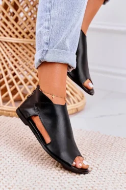 Best Boto Damskie Skórzane Sandały Nicole 2622 Czarne