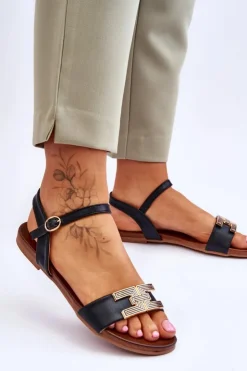 Outlet Damskie buty S.Barski Damskie Skórzane Sandały S.Barski KV-5541-37 Czarne