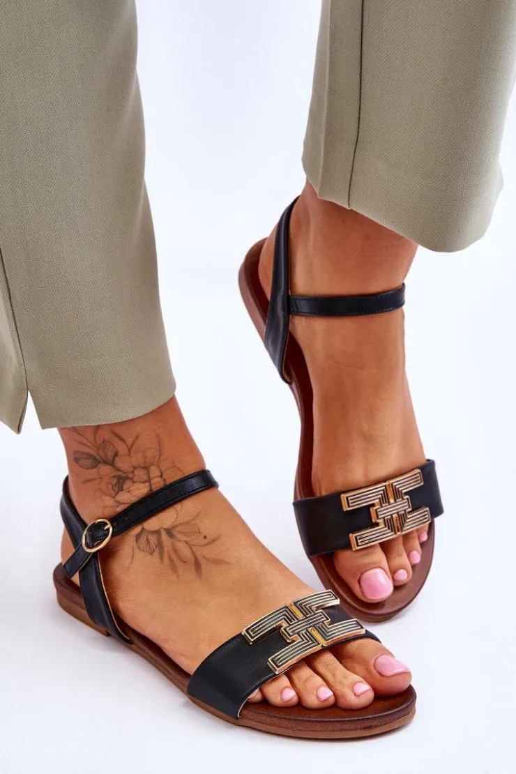 Outlet Damskie buty S.Barski Damskie Skórzane Sandały S.Barski KV-5541-37 Czarne