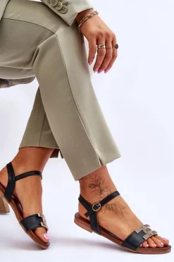 Outlet Damskie buty S.Barski Damskie Skórzane Sandały S.Barski KV-5541-37 Czarne