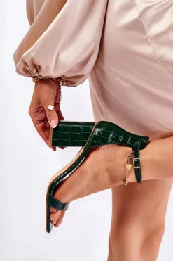 Damskie Boto Damskie Skórzane Sandały Wężowy Wzór Zielone Sollana