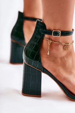 Damskie Boto Damskie Skórzane Sandały Wężowy Wzór Zielone Sollana