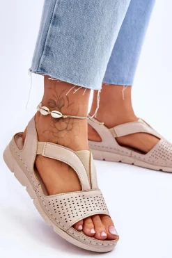 Buty damskie Vinceza Sandały Płaskie*Damskie Skórzane Sandały Wsuwane Beżowe Lora