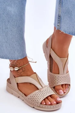 Buty damskie Vinceza Sandały Płaskie*Damskie Skórzane Sandały Wsuwane Beżowe Lora