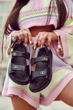 Damskie Damskie buty S.Barski Damskie Skórzane Sandały Z Ozdobą Czarne Halis