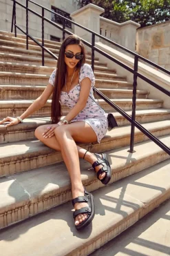 Clearance Damskie buty S.Barski Damskie Skórzane Sandały Z Ozdobą Czarne Elly