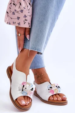 Damskie Buty damskie Vinceza Damskie Skórzane Sandały Z Kamieniami Białe Mersea