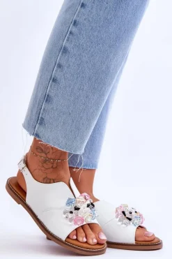 Damskie Buty damskie Vinceza Damskie Skórzane Sandały Z Kamieniami Białe Mersea