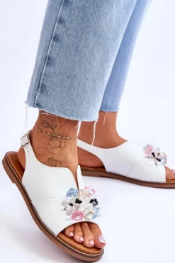 Damskie Buty damskie Vinceza Damskie Skórzane Sandały Z Kamieniami Białe Mersea