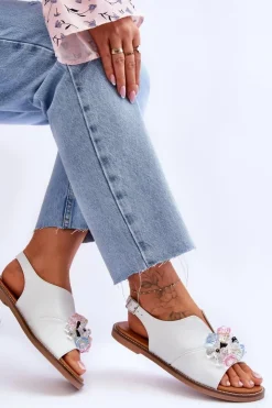 Damskie Buty damskie Vinceza Damskie Skórzane Sandały Z Kamieniami Białe Mersea