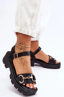 Damskie Boto Damskie Skórzane Sandały Z Ozdobą Czarne Emori