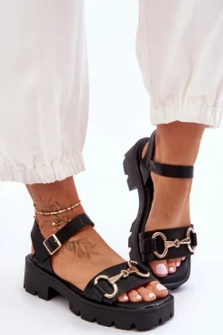 Damskie Boto Damskie Skórzane Sandały Z Ozdobą Czarne Emori