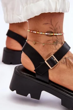 Damskie Boto Damskie Skórzane Sandały Z Ozdobą Czarne Emori