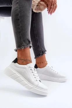 Evento Damskie Skórzane Sneakersy Na Platformie Białe Gatira